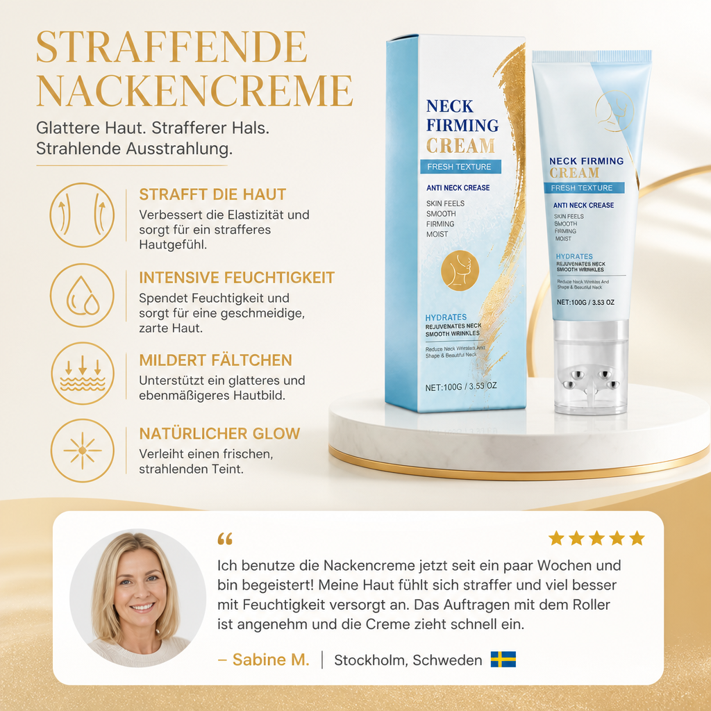 Straffende Nackencreme mit Massage-Roller – Feuchtigkeitspflege für glattere Haut