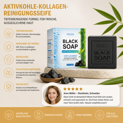 Aktivkohle-Kollagen-Reinigungsseife – Tiefenreinigende Formel für frische, ausgeglichene Haut