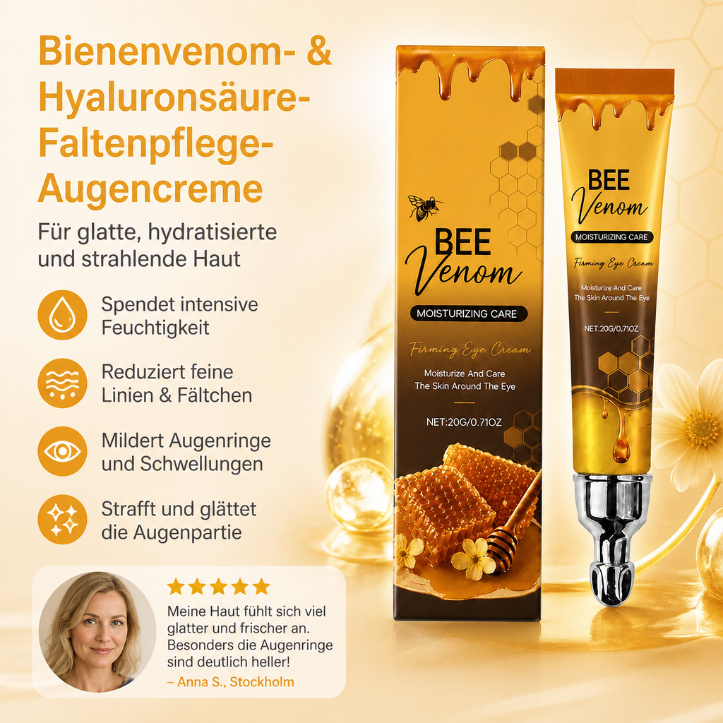 Bienenvenom- & Hyaluronsäure-Faltenpflege-Augencreme für glatte, mit Feuchtigkeit versorgte Haut