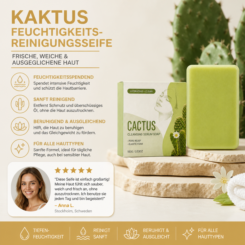 Kaktus-Feuchtigkeits-Reinigungsseife für frische, weiche & ausgeglichene Haut