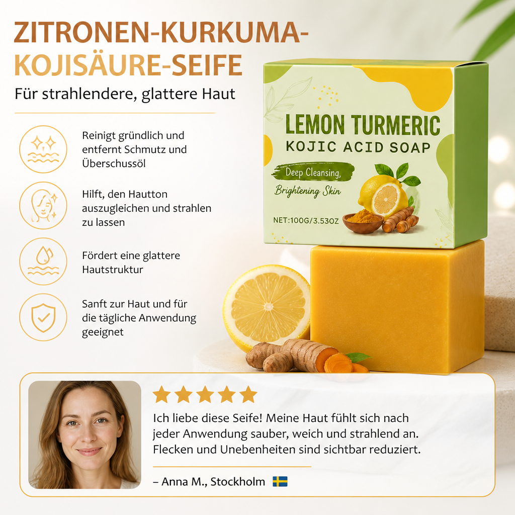 Zitronen-Kurkuma-Kojisäure-Reinigungsseife für eine strahlendere, glattere Haut