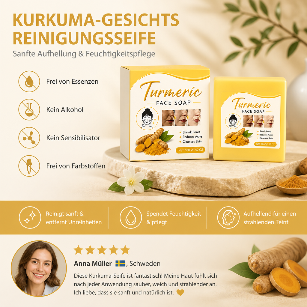 Kurkuma-Gesichtsreinigungsseife – Sanfte aufhellende & feuchtigkeitsspendende Pflege