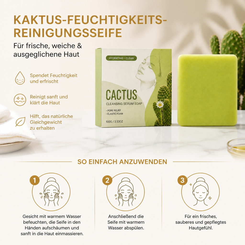 Kaktus-Feuchtigkeits-Reinigungsseife für frische, weiche & ausgeglichene Haut