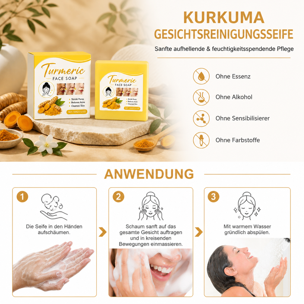 Kurkuma-Gesichtsreinigungsseife – Sanfte aufhellende & feuchtigkeitsspendende Pflege