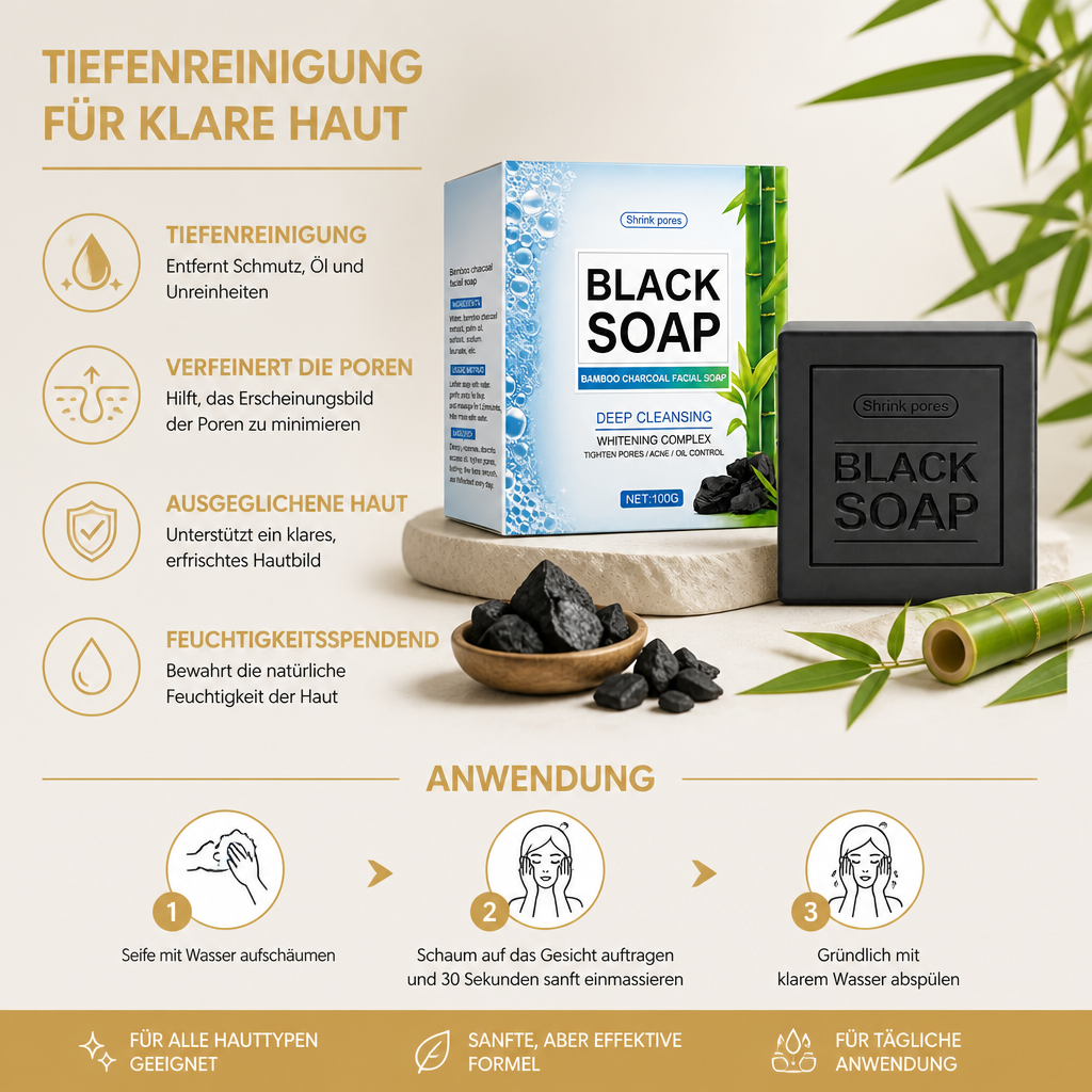 Aktivkohle-Kollagen-Reinigungsseife – Tiefenreinigende Formel für frische, ausgeglichene Haut