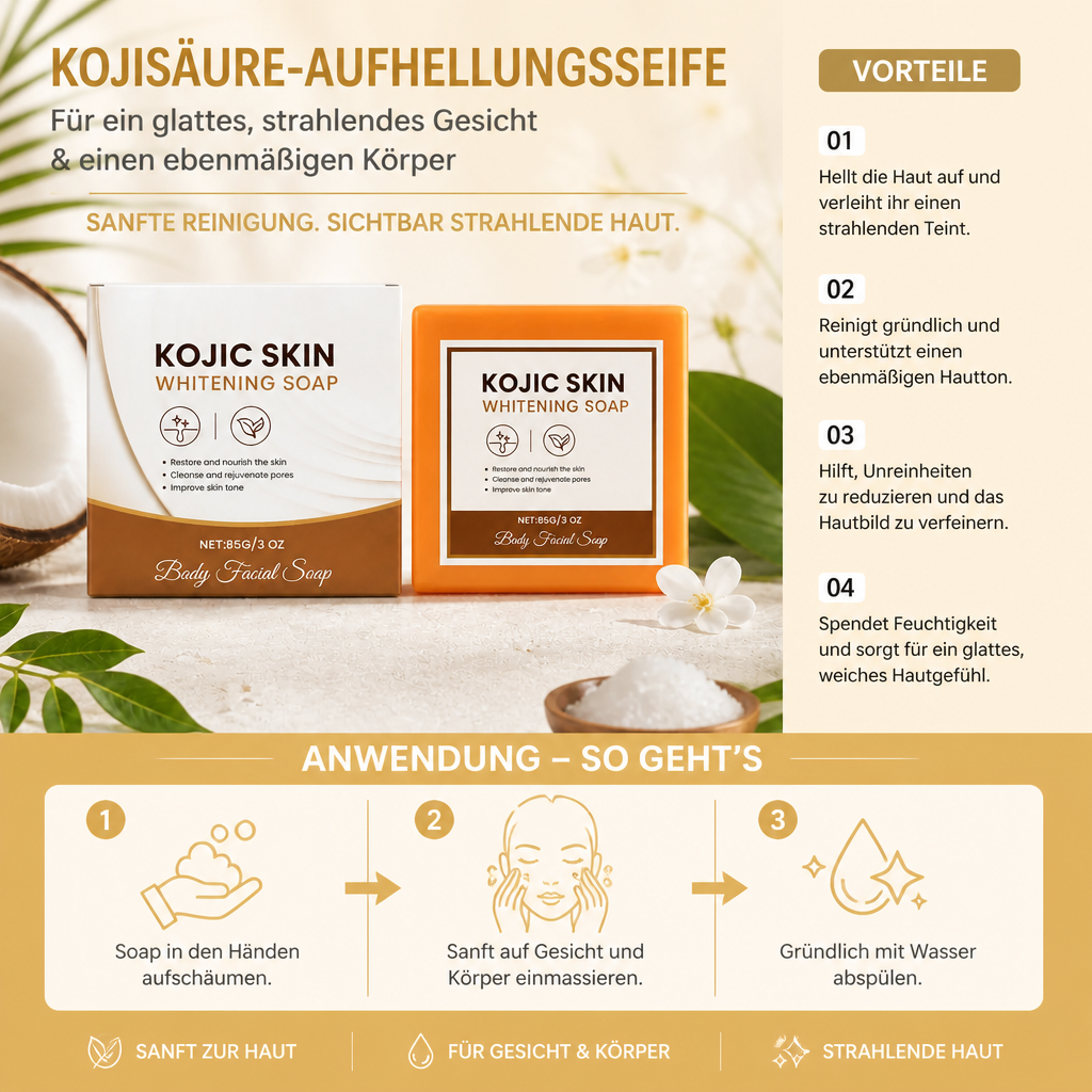 Kojisäure-Aufhellungsseife für ein glattes, strahlendes Gesicht & einen ebenmäßigen Körper