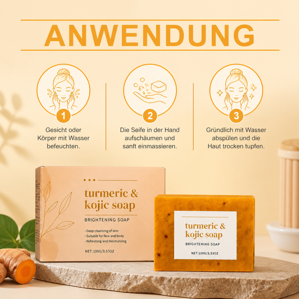 Aufhellende Kurkuma- & Kojisäure-Gesichtsseife – Sanfte Glow-Reinigungsseife