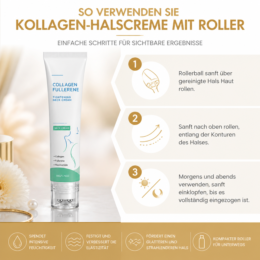 Kollagen-Halscreme mit Roller – Feuchtigkeitspflege für eine glatter wirkende Haut