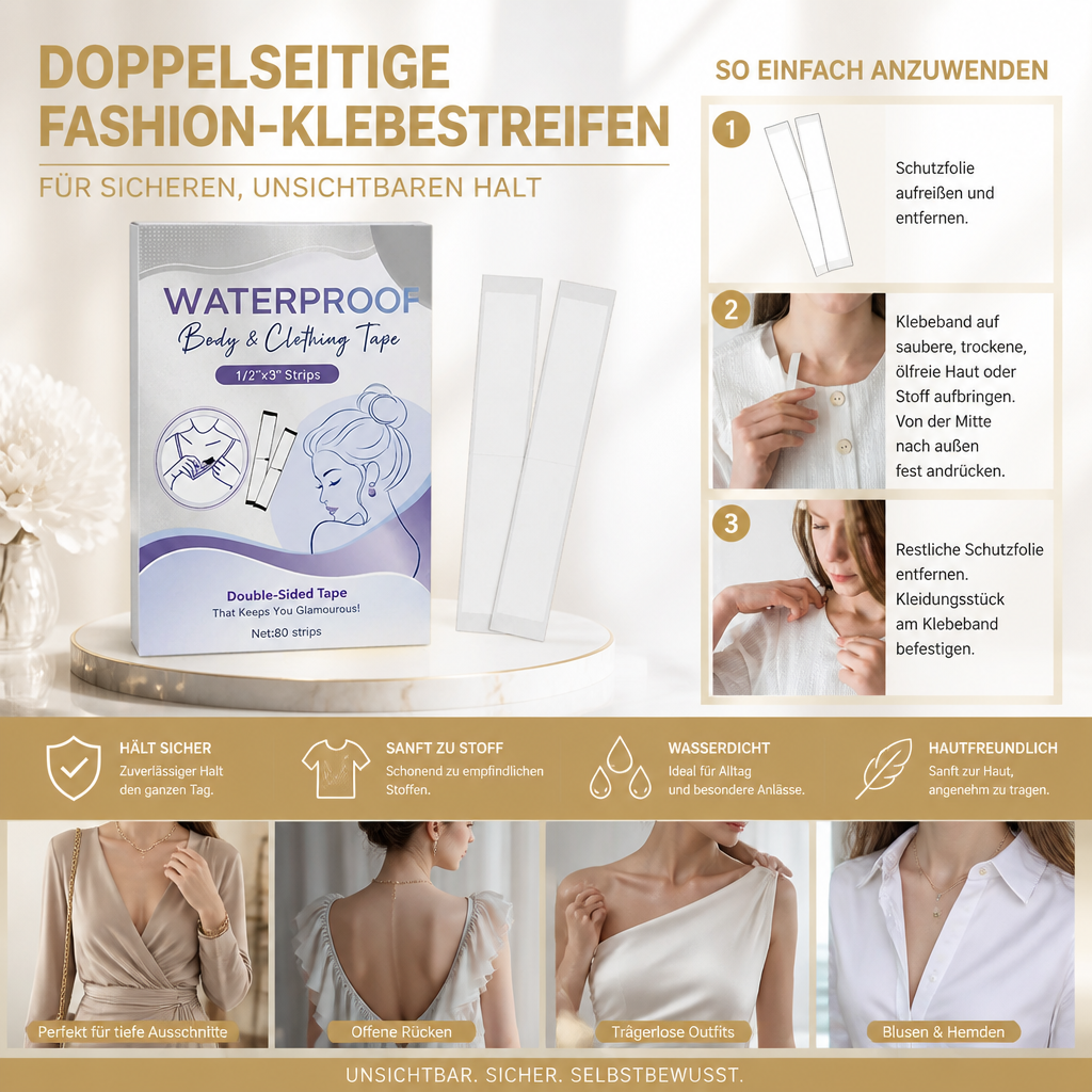 Doppelseitige Fashion-Klebestreifen für sicheren, unsichtbaren Halt