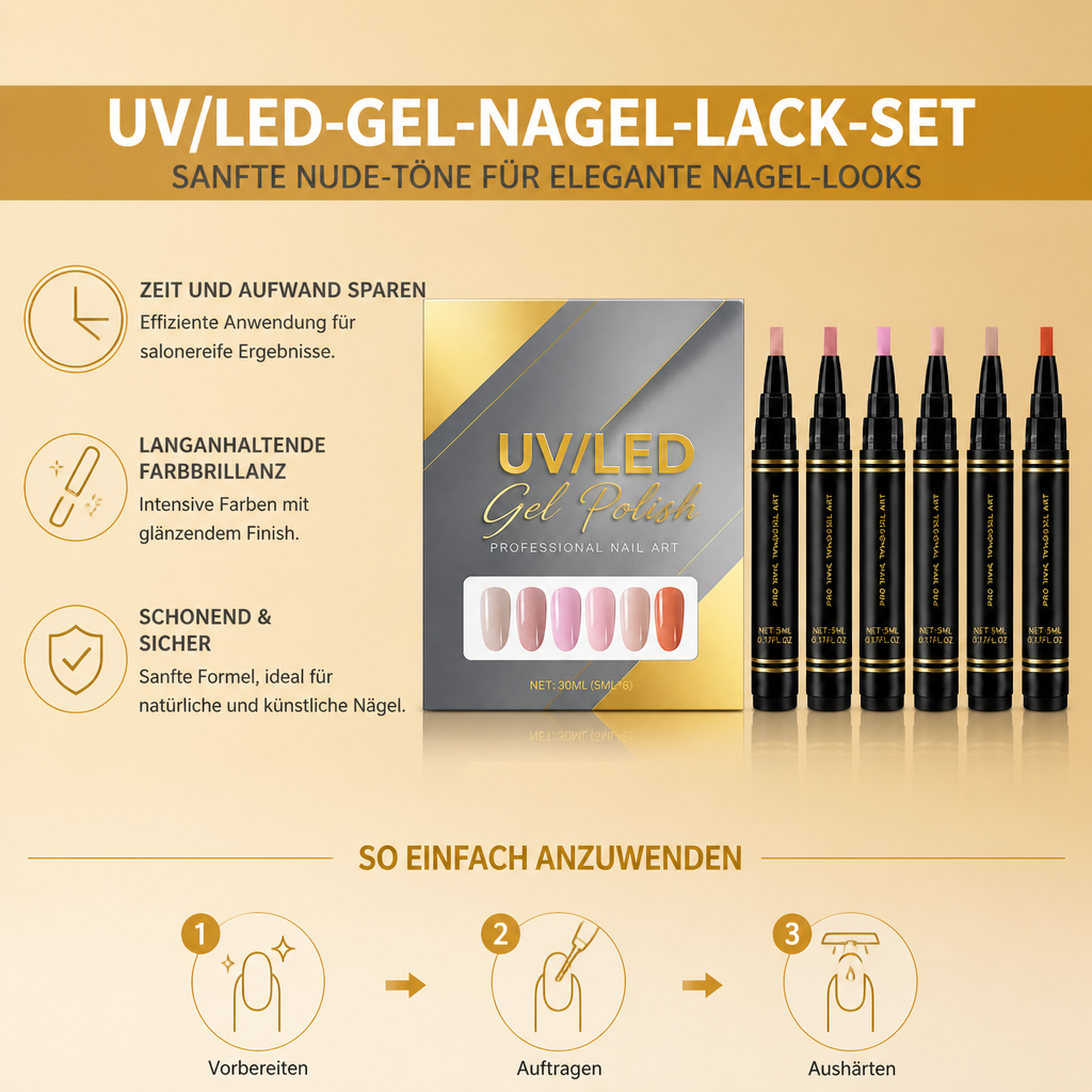 UV/LED-Gel-Nagellack-Set – Sanfte Nude-Töne für elegante Nagel-Looks