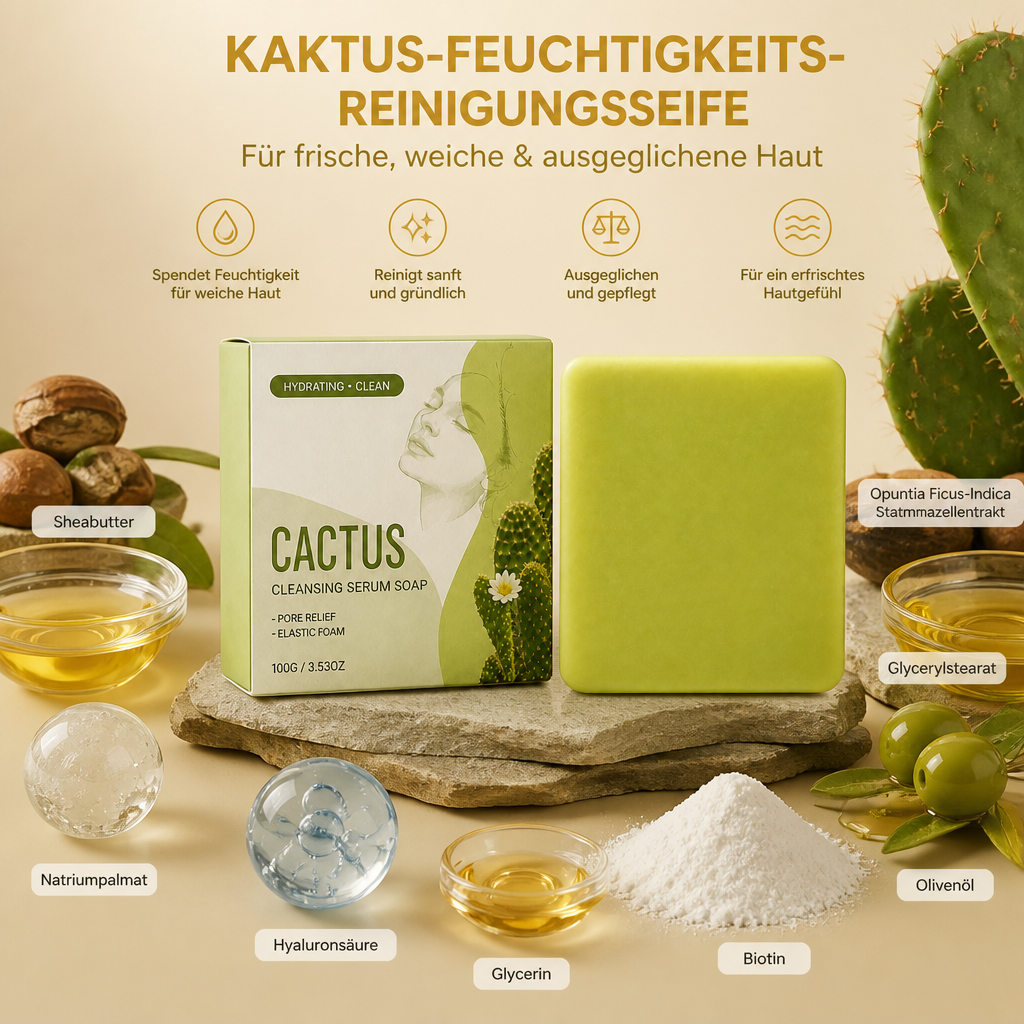 Kaktus-Feuchtigkeits-Reinigungsseife für frische, weiche & ausgeglichene Haut