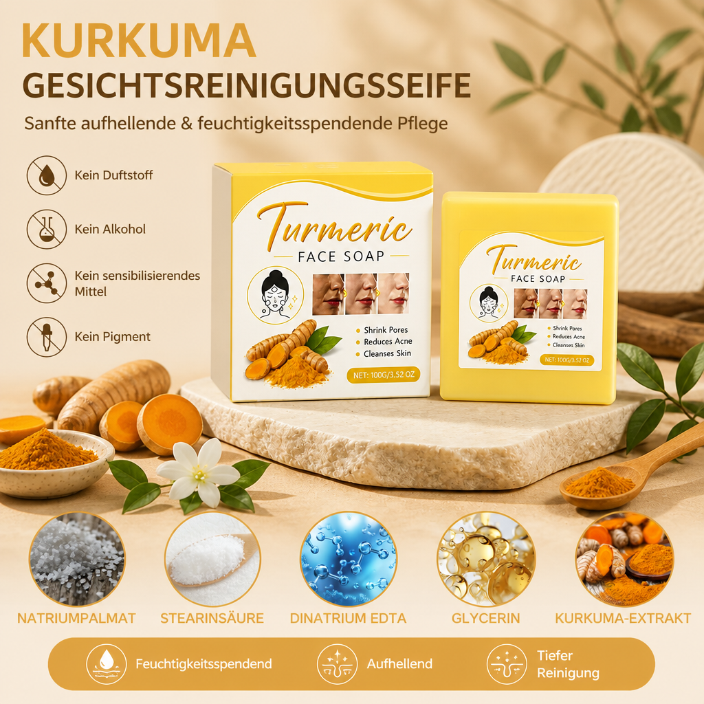 Kurkuma-Gesichtsreinigungsseife – Sanfte aufhellende & feuchtigkeitsspendende Pflege