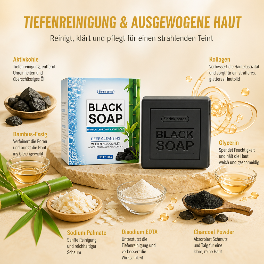 Aktivkohle-Kollagen-Reinigungsseife – Tiefenreinigende Formel für frische, ausgeglichene Haut