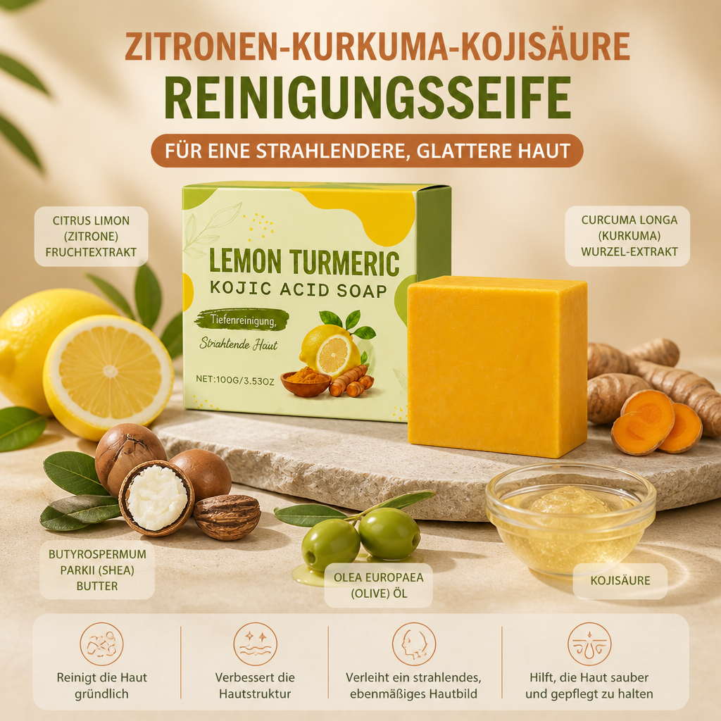 Zitronen-Kurkuma-Kojisäure-Reinigungsseife für eine strahlendere, glattere Haut