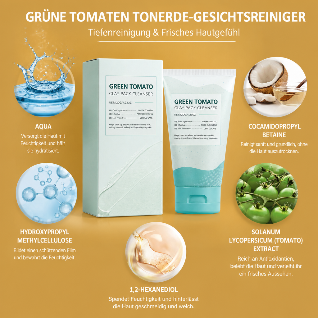 Grüne Tomaten Tonerde-Gesichtsreiniger – Tiefenreinigung & Frisches Hautgefühl