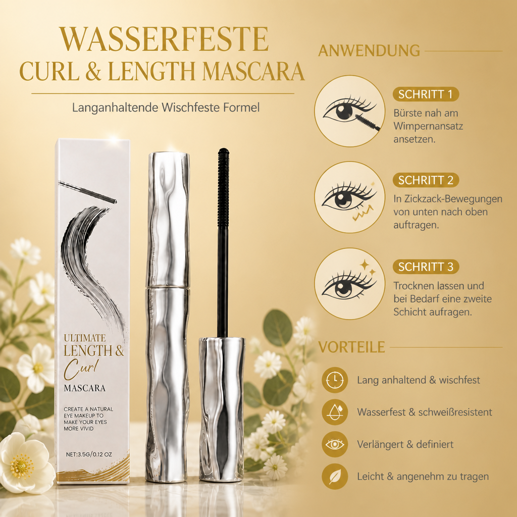 Wasserfeste Curl & Length Mascara – Langanhaltende Wischfeste Formel