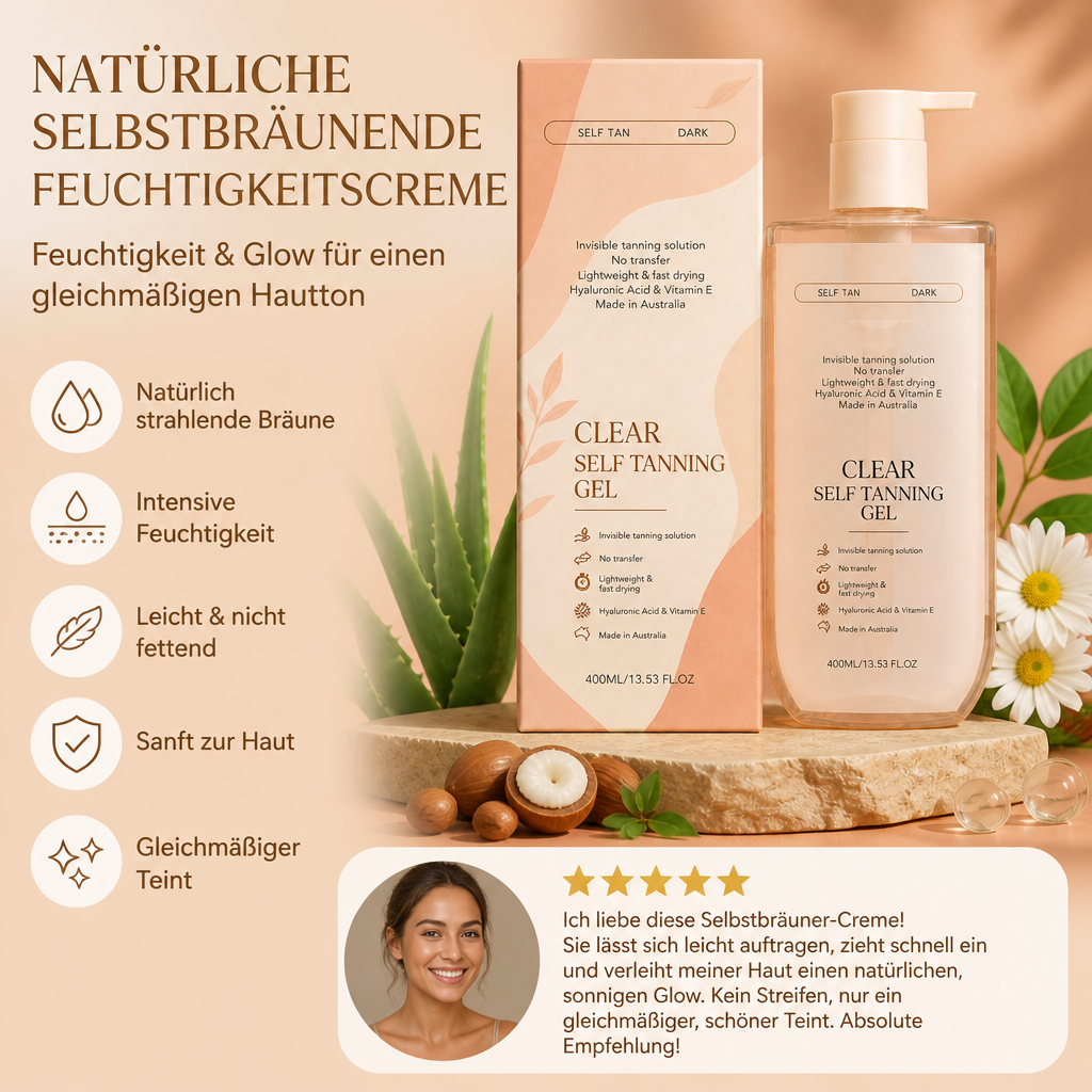 Natürliche Selbstbräunende Feuchtigkeitscreme – Feuchtigkeitsspendender Glow für Einen Gleichmäßigen Hautton
