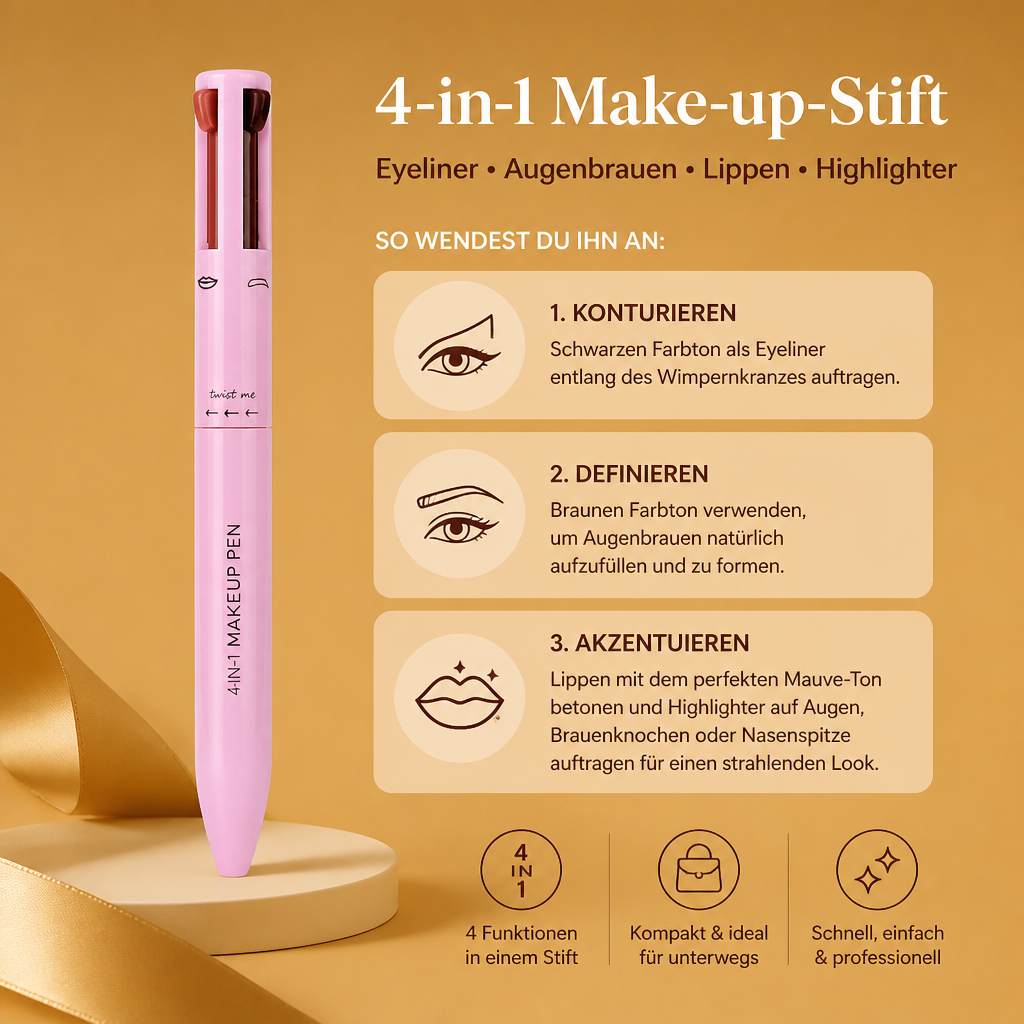 4-in-1 Make-up-Stift – Eyeliner, Highlighter, Lippen- & Augenbrauenstift