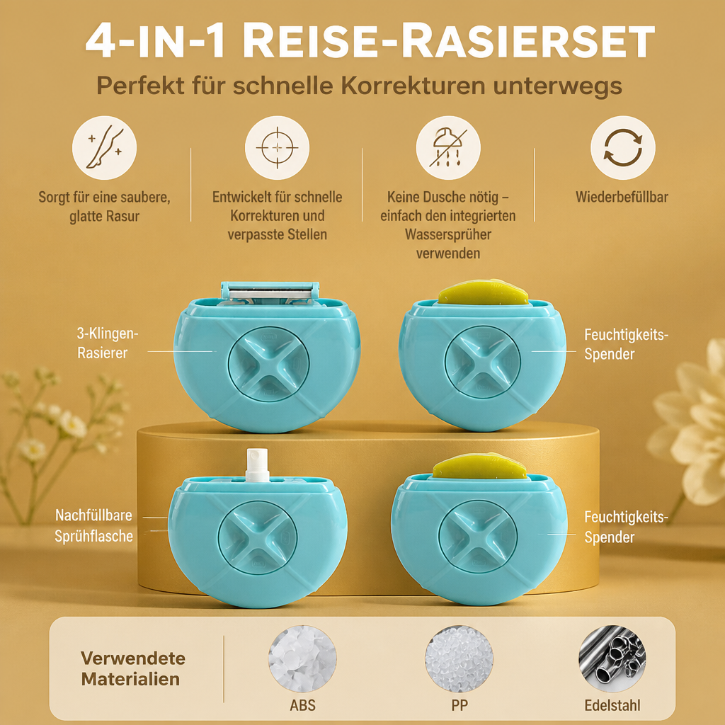 4-in-1 Reise-Rasierset – Perfekt Für Schnelle Korrekturen Unterwegs