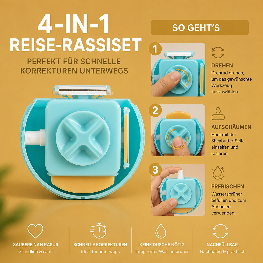 4-in-1 Reise-Rasierset – Perfekt Für Schnelle Korrekturen Unterwegs