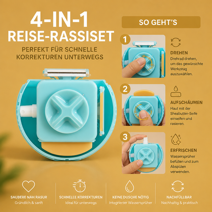 4-in-1 Reise-Rasierset – Perfekt Für Schnelle Korrekturen Unterwegs