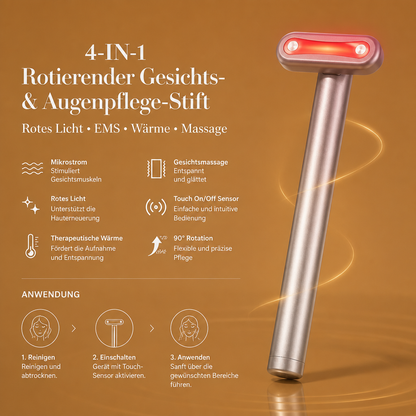 4-in-1 Rotierender Gesichts- Und Augenpflege-Stift Mit Rotem Licht, EMS & Wärmefunktion