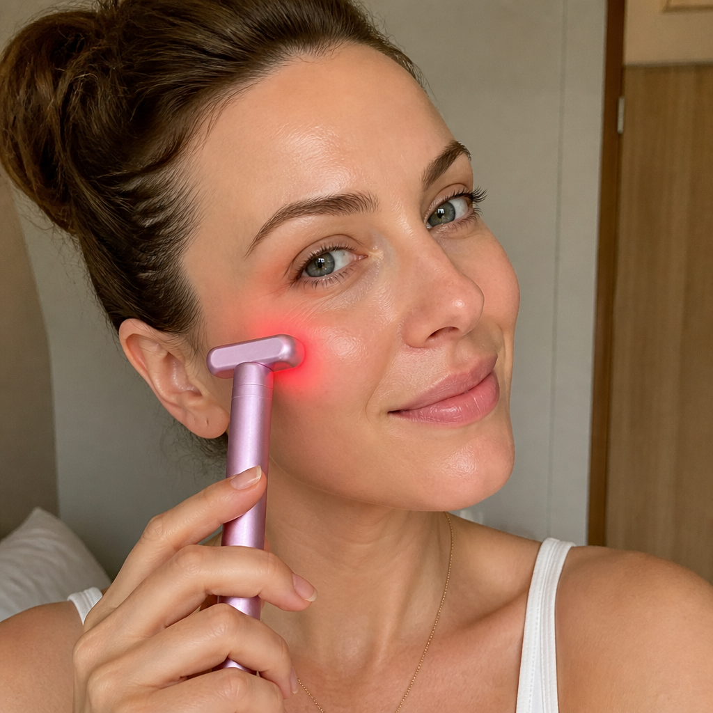 4-in-1 Rotierender Gesichts- Und Augenpflege-Stift Mit Rotem Licht, EMS & Wärmefunktion
