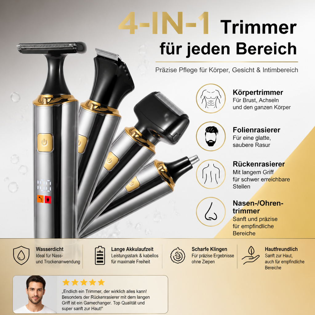 4-in-1 Wasserdichter Elektrischer Körpertrimmer & Rückenrasierer Für Männer Mit Langem Griff