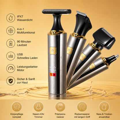 4-in-1 Wasserdichter Elektrischer Körpertrimmer & Rückenrasierer Für Männer Mit Langem Griff