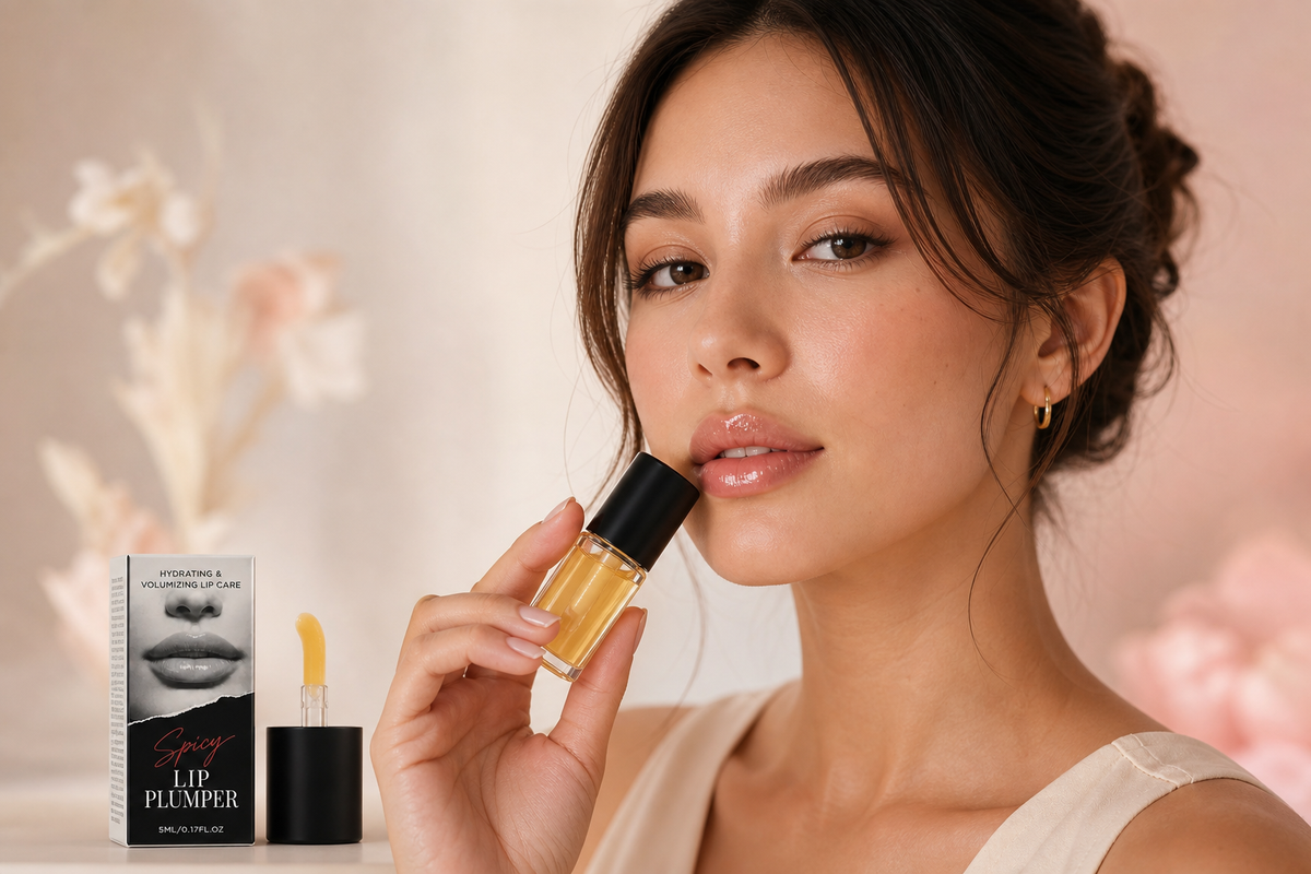 Model trägt Korean Spicy Lip Plumper Gloss auf