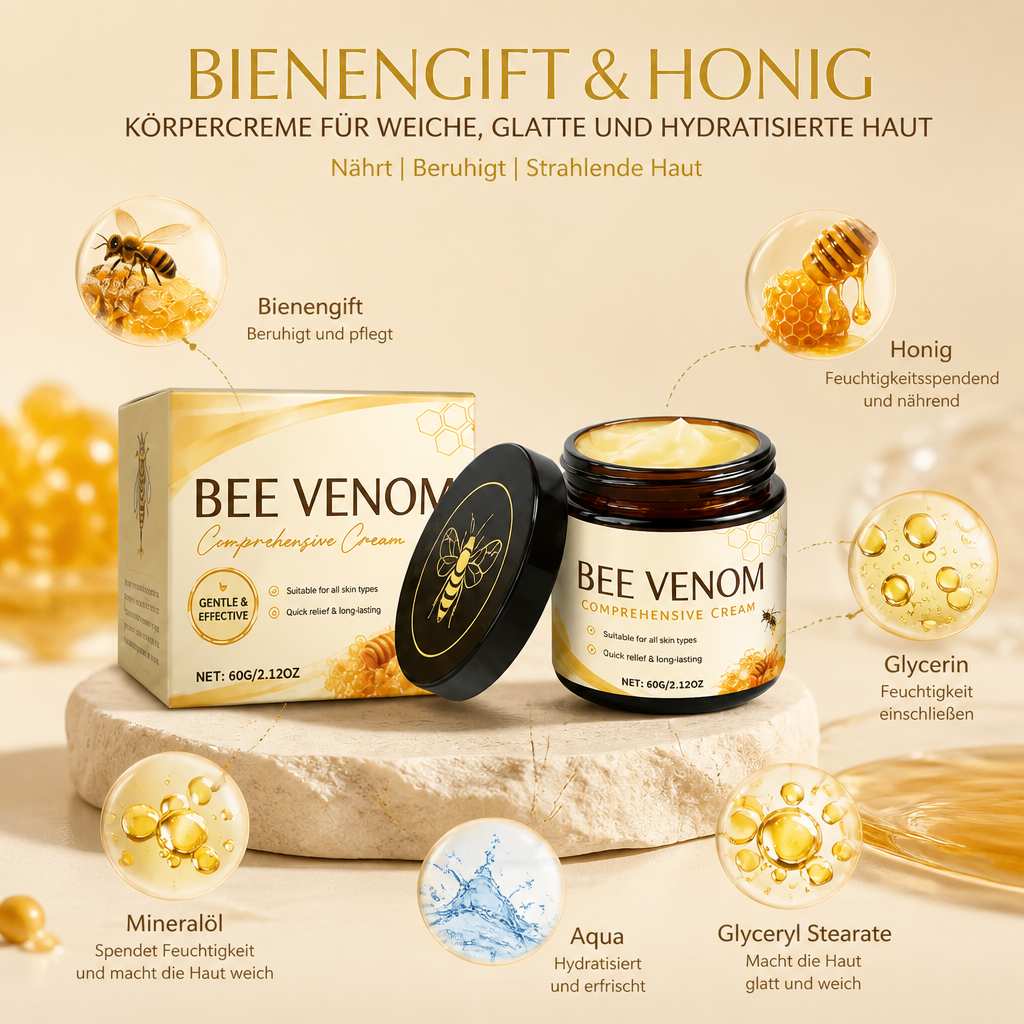 Bienengift & Honig Körpercreme für weiche, glatte und hydratisierte Haut
