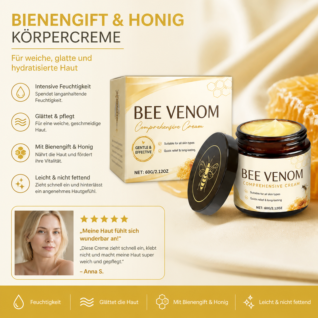 Bienengift & Honig Körpercreme für weiche, glatte und hydratisierte Haut