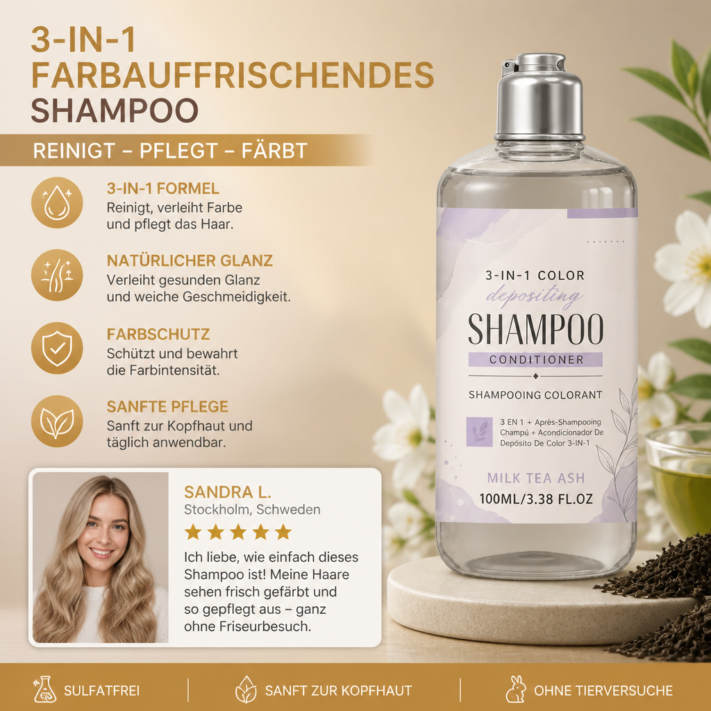 3-in-1 Farbauffrischendes Shampoo – Reinigende Haarfarben-Pflegeformel