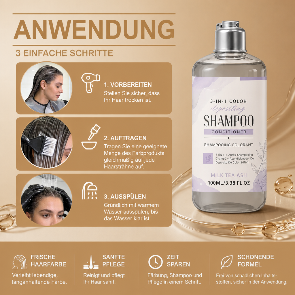 3-in-1 Farbauffrischendes Shampoo – Reinigende Haarfarben-Pflegeformel