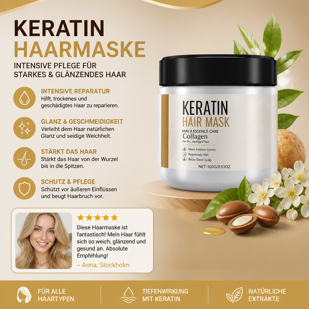 Keratin Haarmaske – Intensive Pflegeformel für glattes und glänzendes Haar