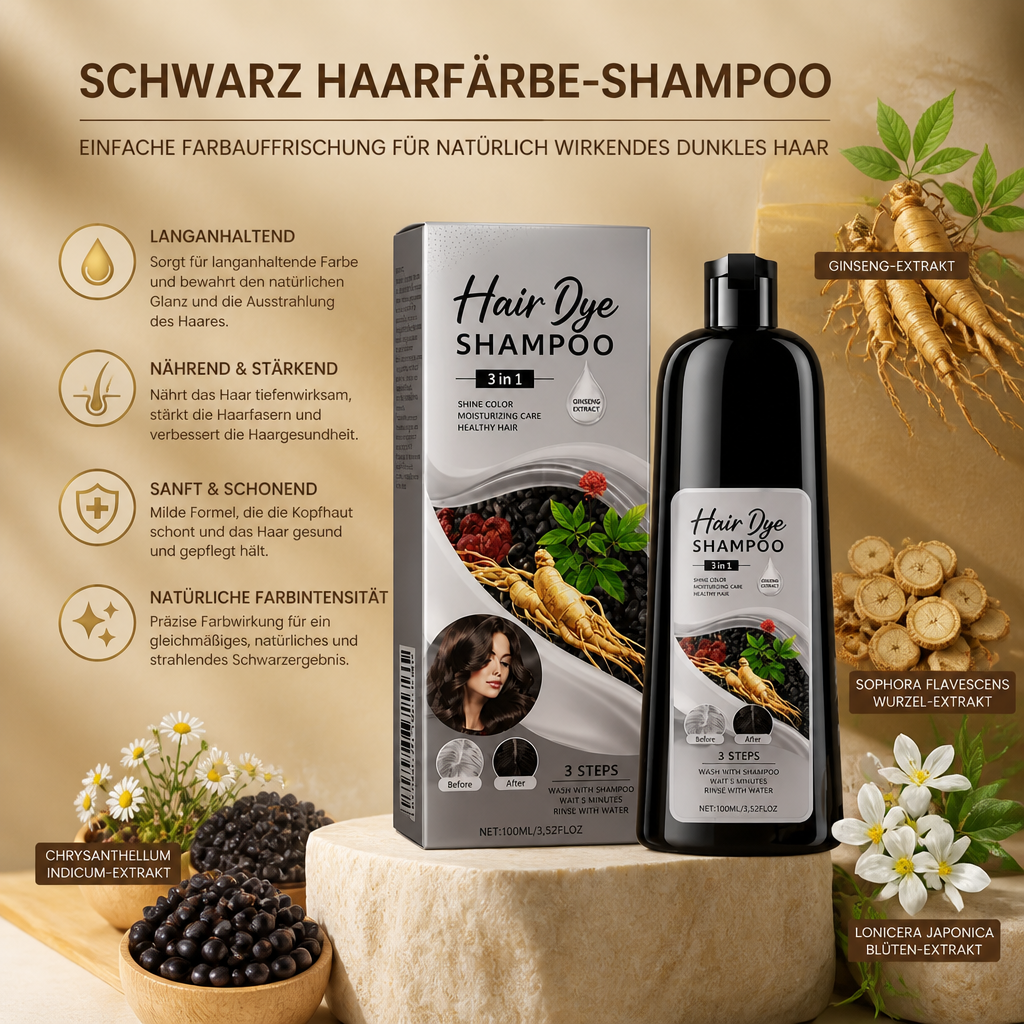 Schwarz Haarfärbe-Shampoo – Einfache Farbauffrischung für natürlich wirkendes dunkles Haar
