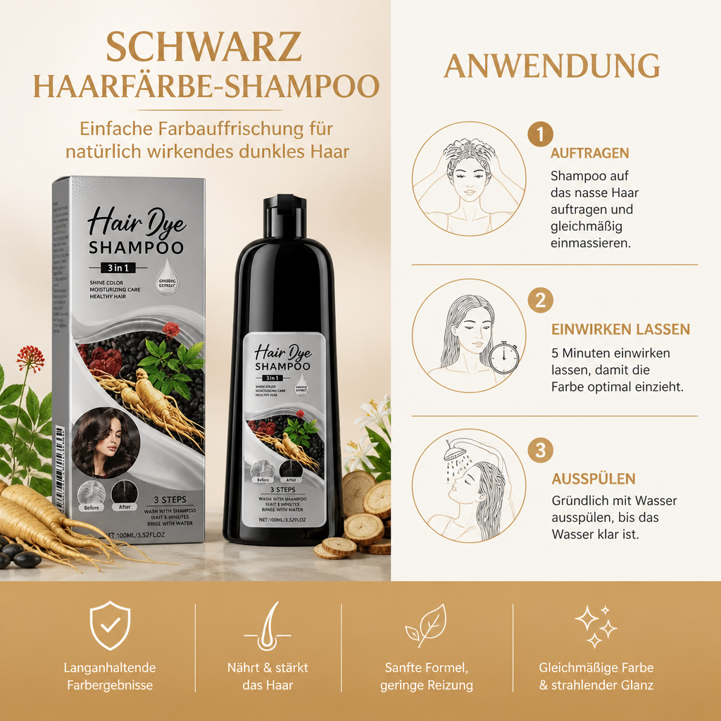 Schwarz Haarfärbe-Shampoo – Einfache Farbauffrischung für natürlich wirkendes dunkles Haar