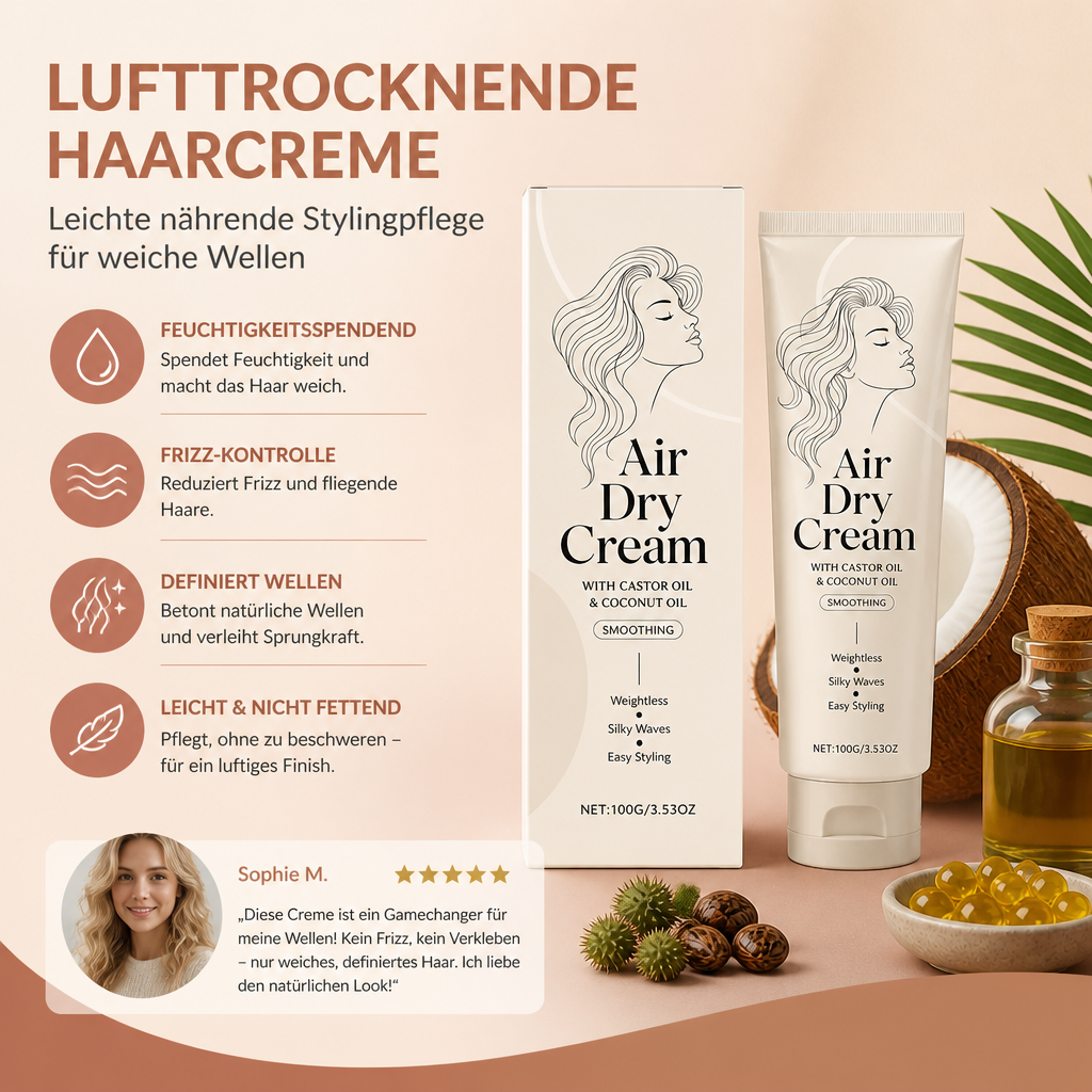 Lufttrocknende Haarcreme – Leichte nährende Stylingpflege für weiche Wellen