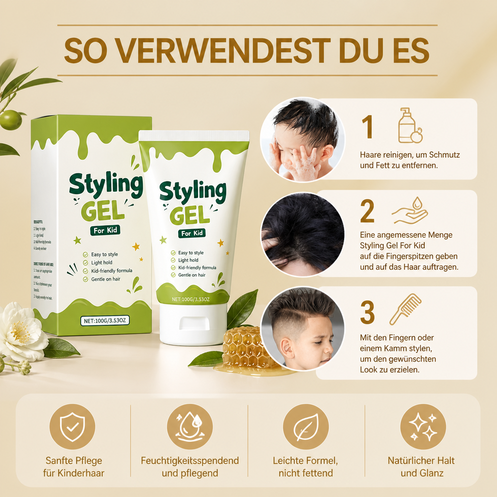 Kinder Haarstyling-Gel – Sanfter Halt & Feuchtigkeitsspendende Haarpflege