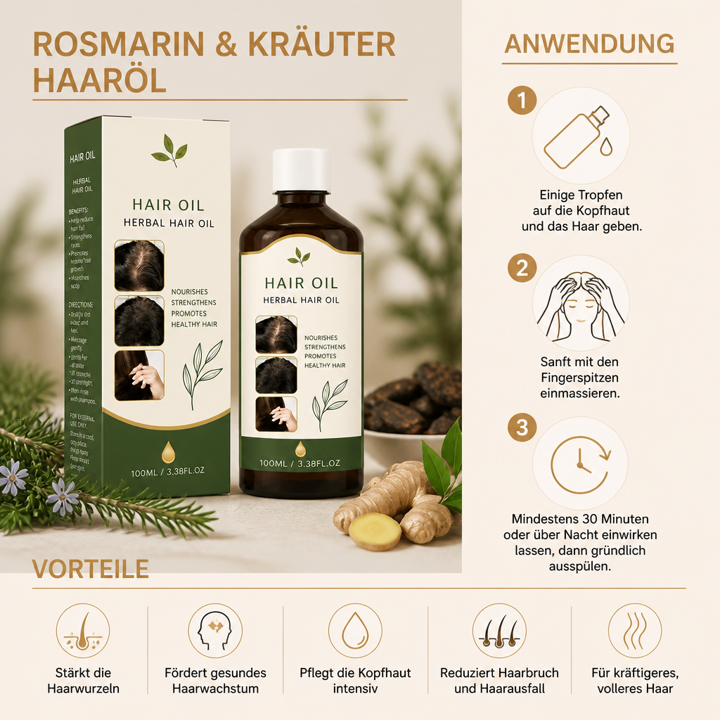 Rosmarin & Kräuter Haaröl – Nährende Kopfhautpflege für voller wirkendes Haar