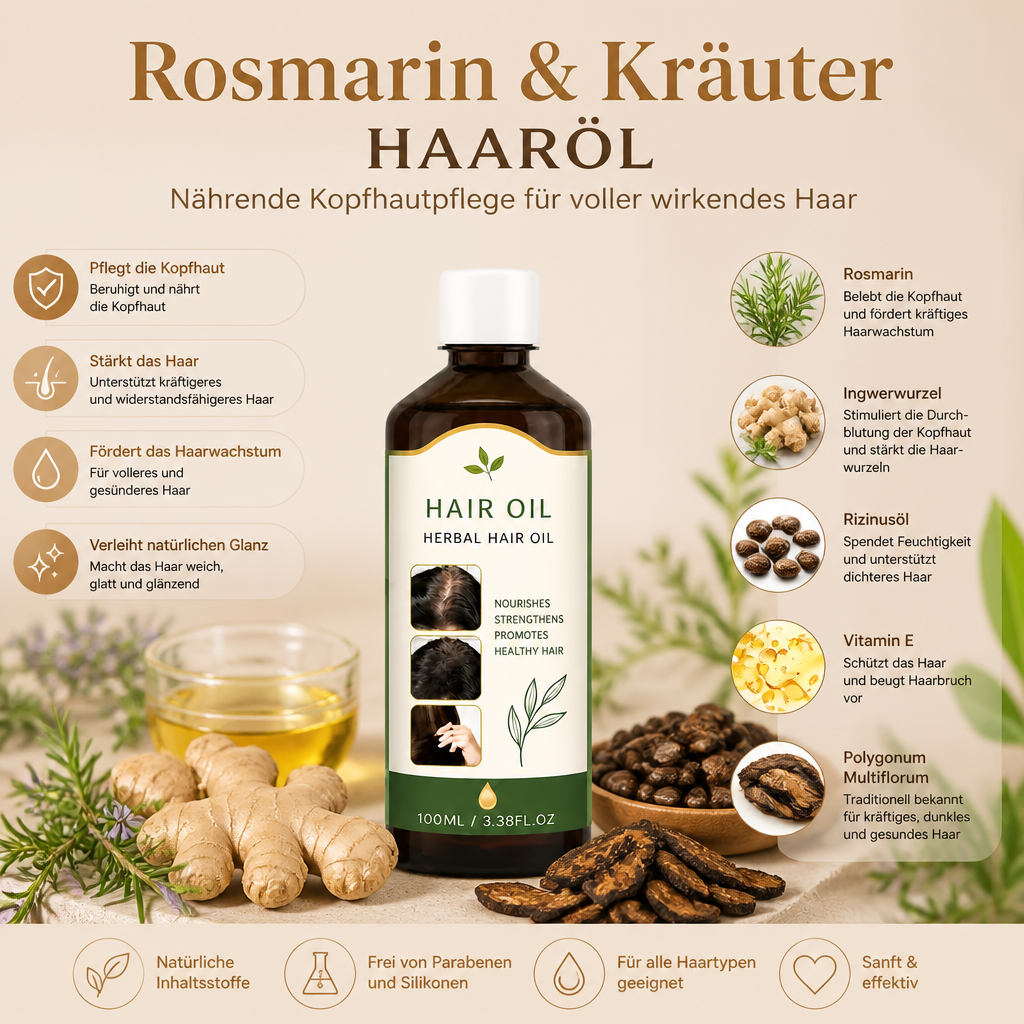 Rosmarin & Kräuter Haaröl – Nährende Kopfhautpflege für voller wirkendes Haar
