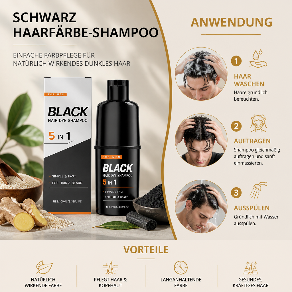 Schwarz Haarfärbe-Shampoo – Einfache Farbpflege für natürlich wirkendes dunkles Haar
