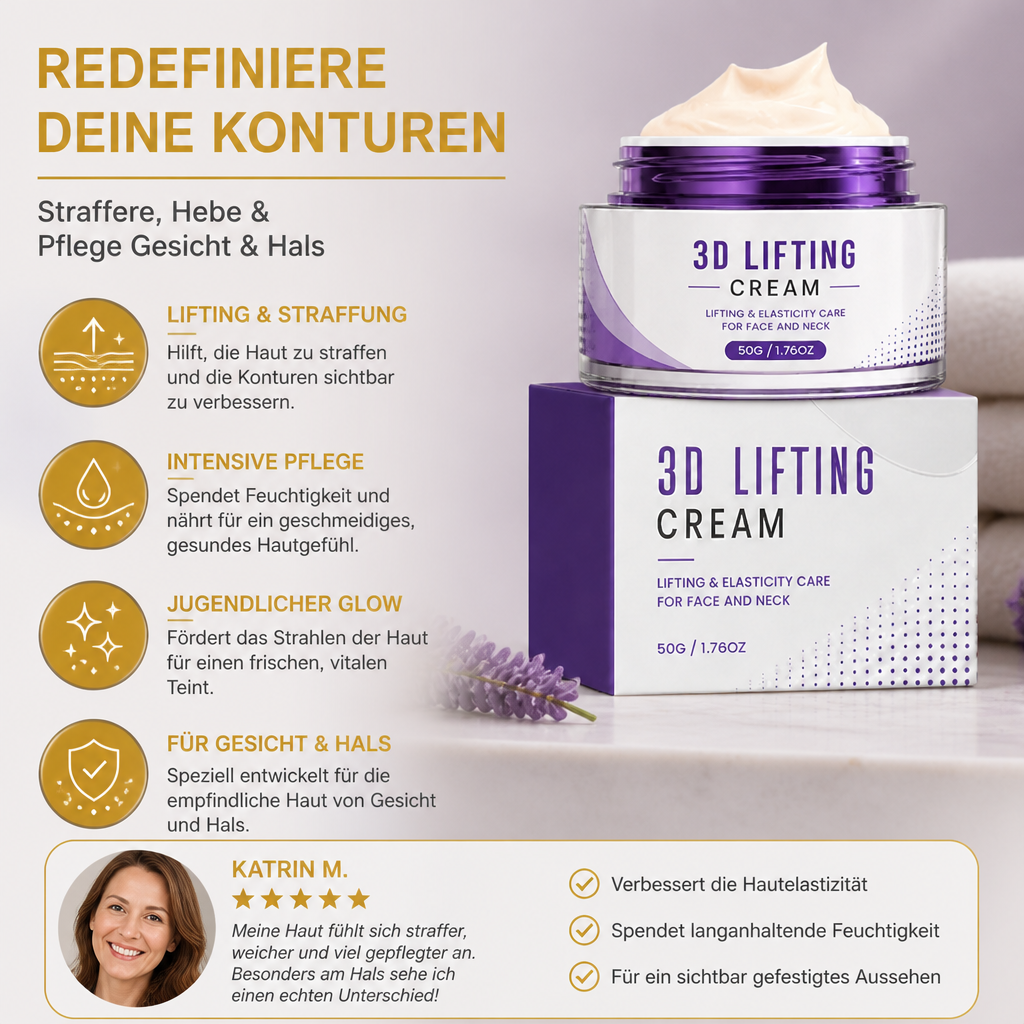 3D Lifting Gesichts- & Halscreme – Nährende Feuchtigkeit für straffer wirkende Haut