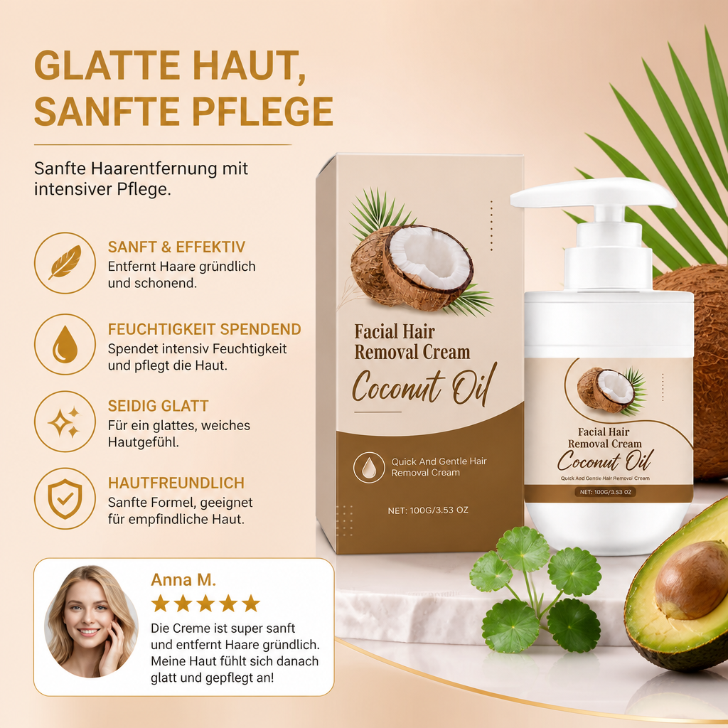 Kokosöl-Gesichts-Haarentfernungscreme für eine glatte und weiche Hautpflege