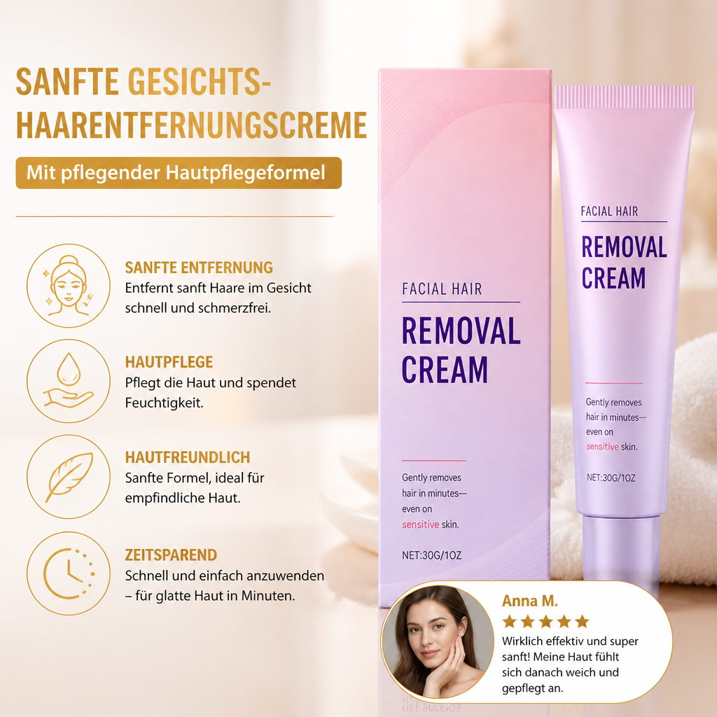 Sanfte Gesichts-Haarentfernungscreme mit pflegender Hautpflegeformel