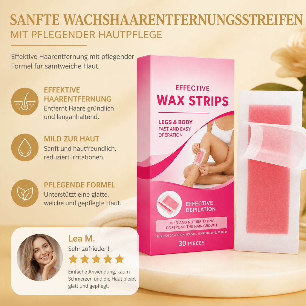 Sanfte Wachshaarentfernungsstreifen mit pflegender Hautpflege