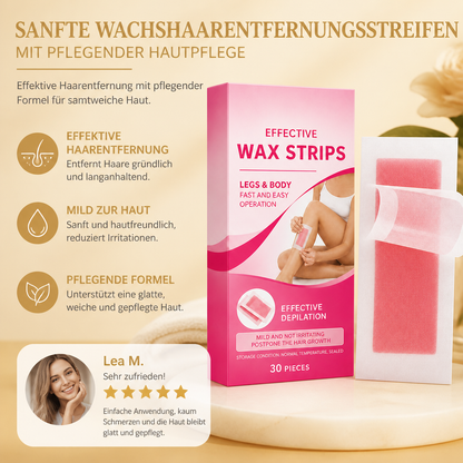 Sanfte Wachshaarentfernungsstreifen mit pflegender Hautpflege