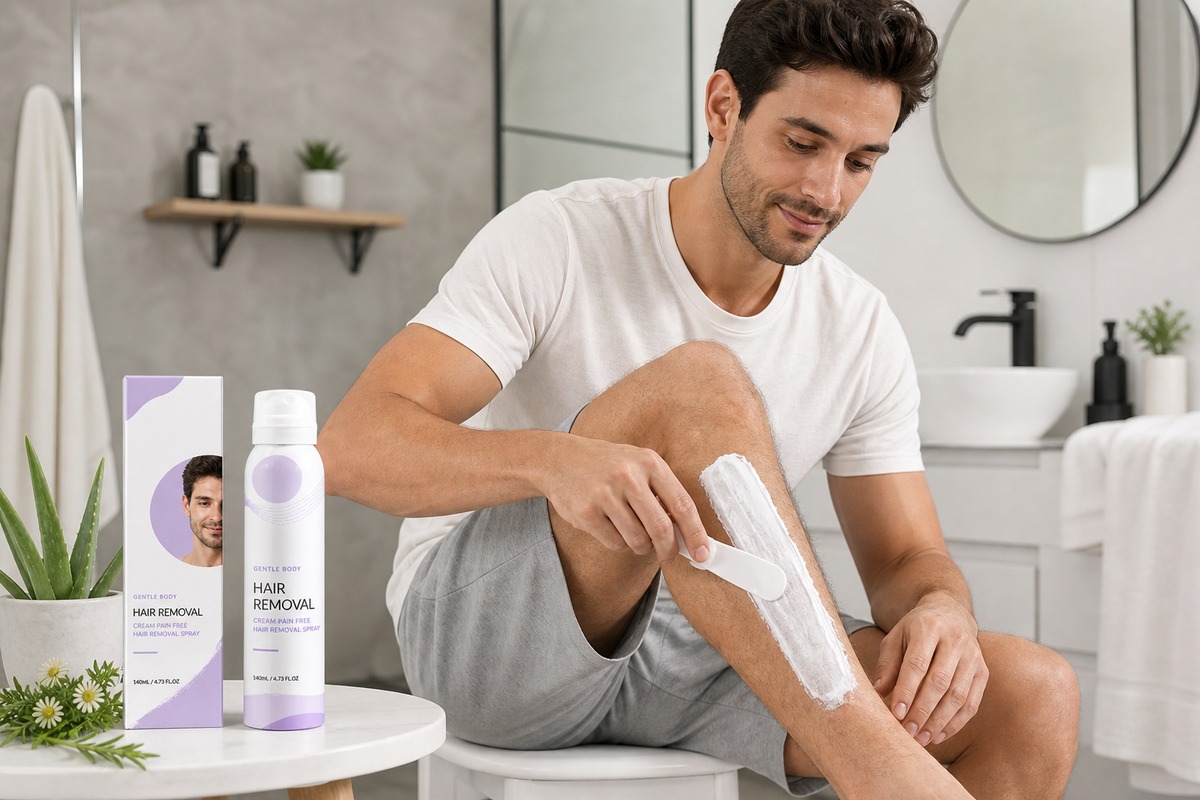 Deutsche Beauty Kunde trägt Haarentfernungscreme auf