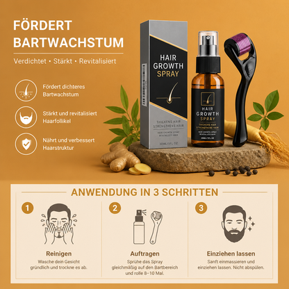 Bartwachstums-Spray & Roller-Set – Stärkt, Verdichtet und Revitalisiert das Haar