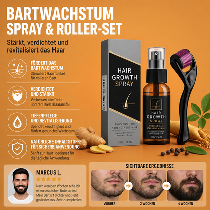 Bartwachstums-Spray & Roller-Set – Stärkt, Verdichtet und Revitalisiert das Haar